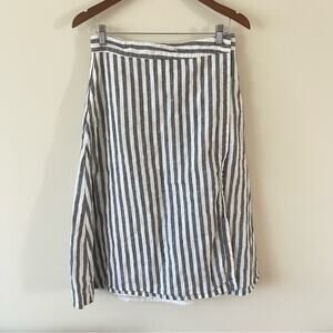 Reistor Overlap Striped Gray and White Women's Linen Midi Skirt size M